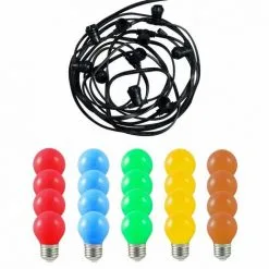 VISION-EL Guirlande Foraine Câble Plat 10M + Ampoule LED E27 Bulb 1W ROUGE VERT BLEU JAUNE ORANGE - Multicolore