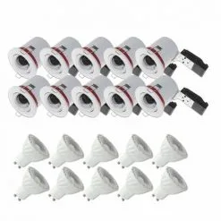 VISION-EL Pack 10x Support De Spot LED Inclinable + Ampoule LED GU10 Spot 6W Dimmable 4000°K - Blanc Jour