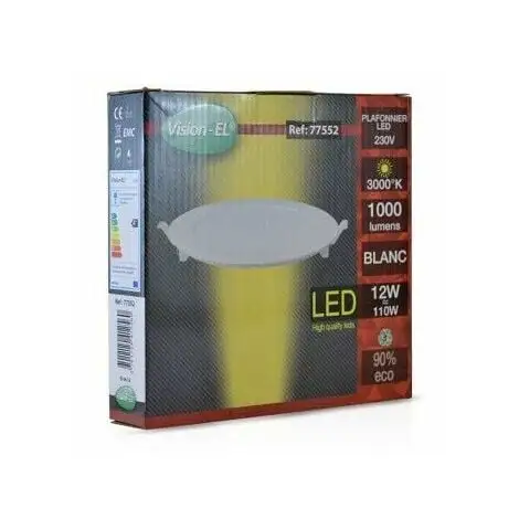 VISION-EL Spot Plat Blanc - Plafonnier LED 12W Ø 170mm - 3000K - 1000 Lm - Avec Alimentation - Blanc 2 VISION-EL Spot Plat Blanc - Plafonnier LED 12W Ø 170mm - 3000K - 1000 Lm - Avec Alimentation - Blanc – Image 2